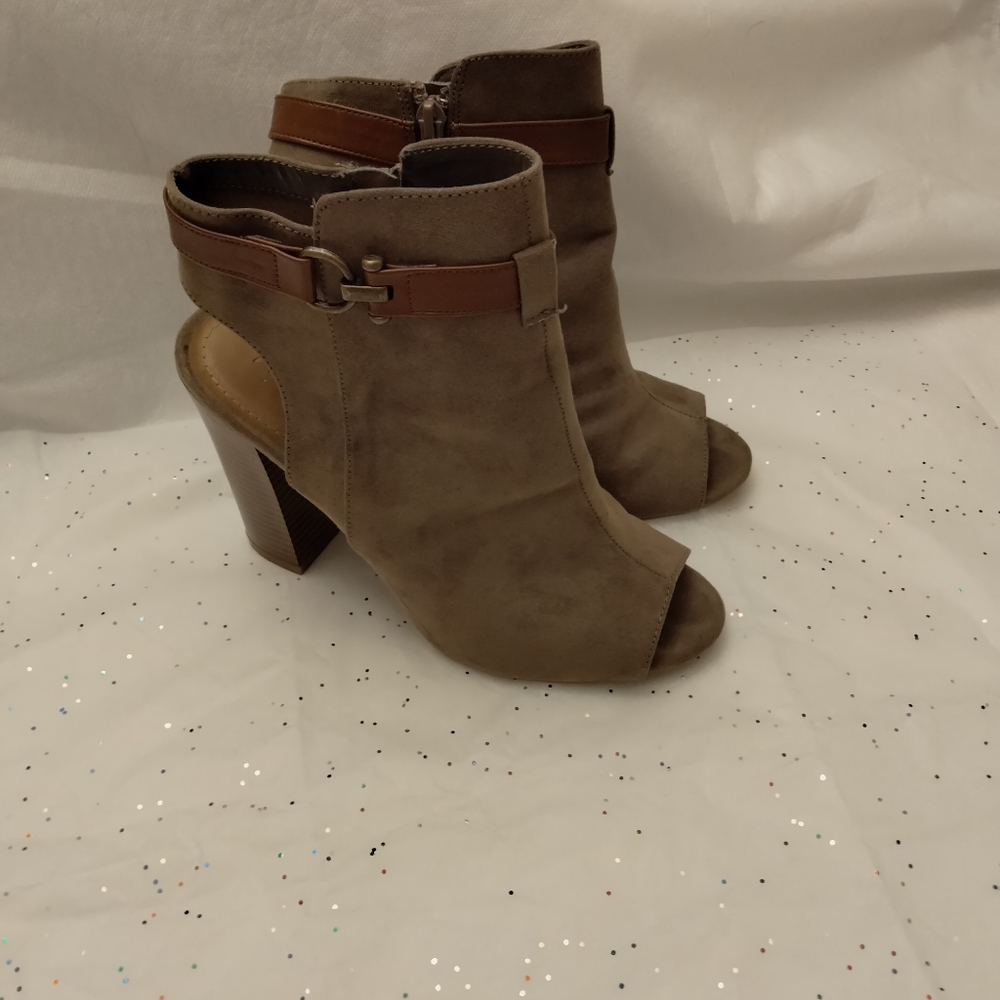 Bamboo open toe/back ankle boot. 4 1/2" heel.